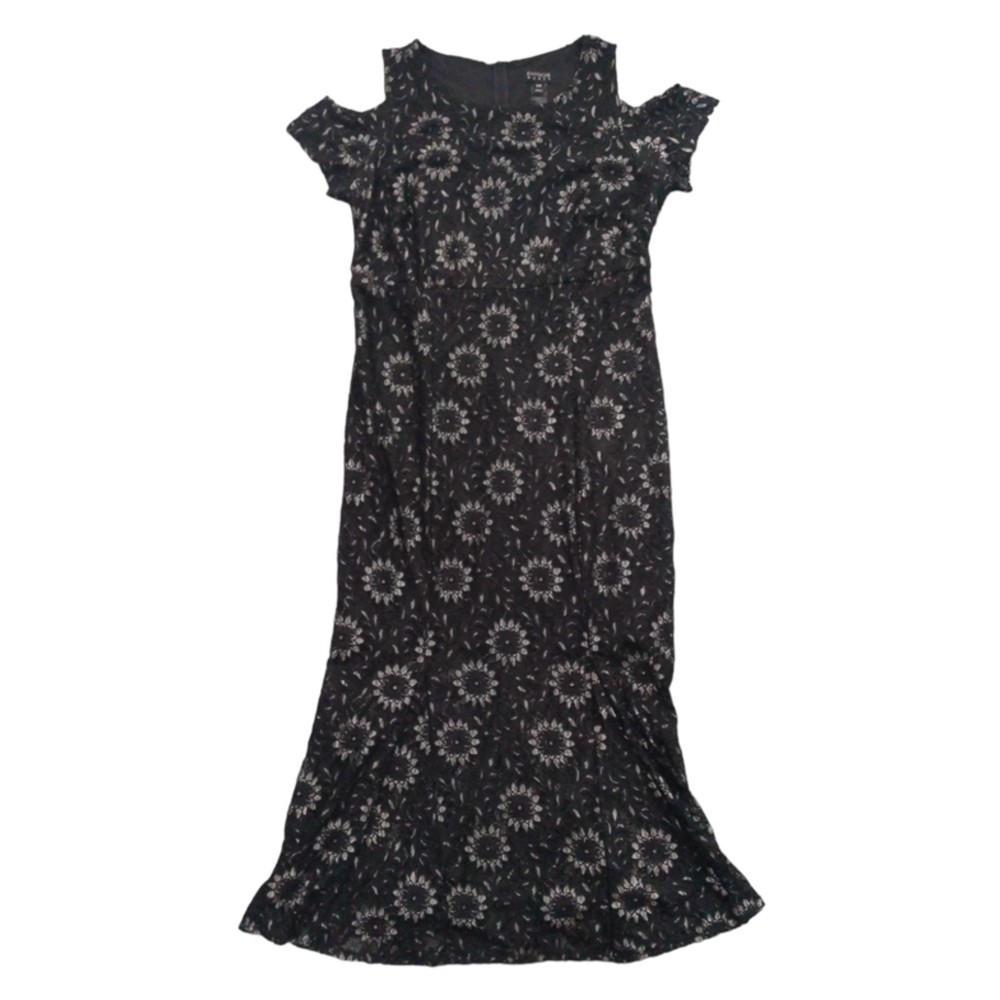 Enfocus Studio Women's Black Lace Dress Size 16W Zipper Back Open Shoulders